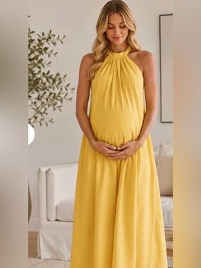 Maternity Halter Maxi Dress in Yellow